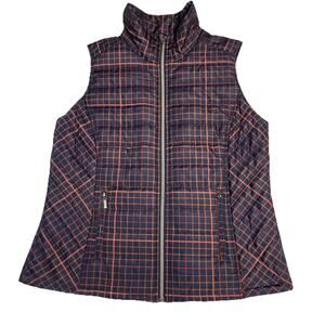 CHRISTOPHER & BANKS Navy/Rust Women's plaid quilted vest Hiking Outdoor size M